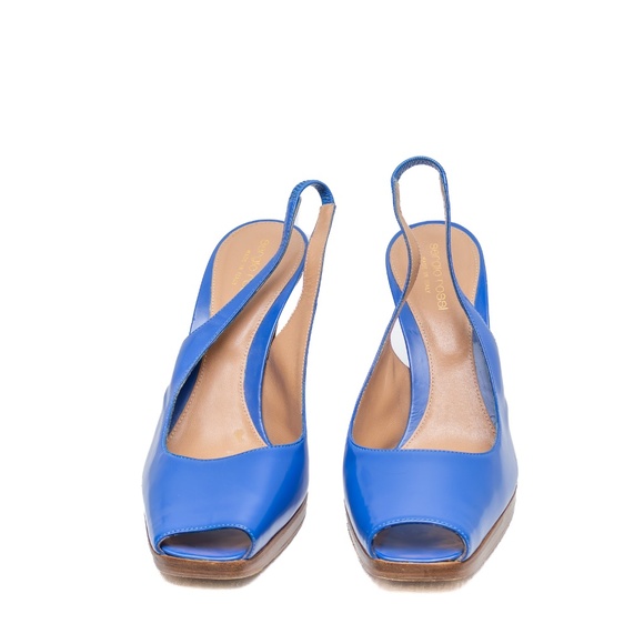 Sergio Rossi Blue Leather Slingback Peep Toe Heels | Size EU 39 / US 8.5 - 9 - Picture 2 of 10